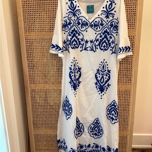 Beach White Maxi Dress with Blue Embroidery...SUMMER REASY!